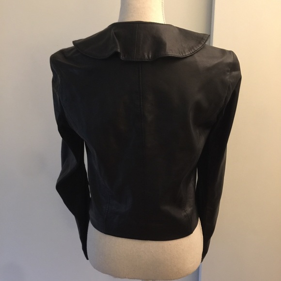 Leith black motorcycle leather ruffled jacket - Picture 4 of 8